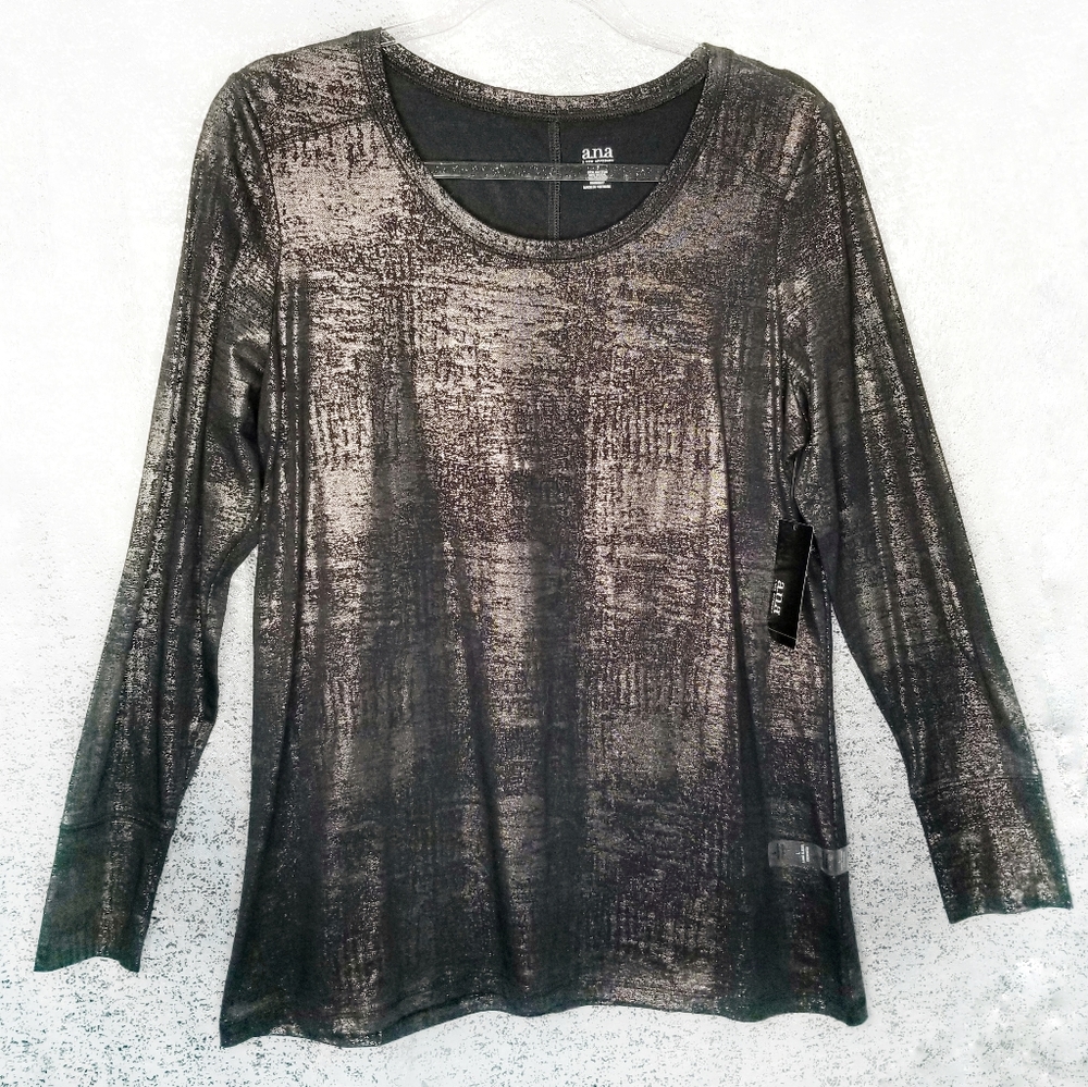 ❤NEW NWT a.n.a Long Sleeve Shirt Black Gold Size L